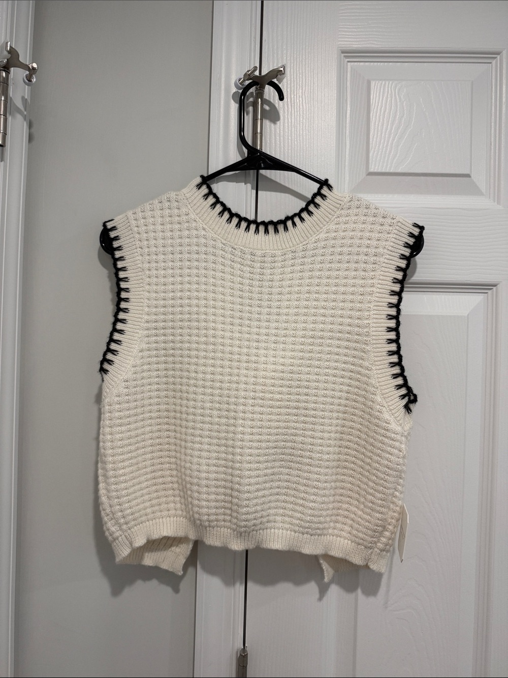 Altar'd State Cream Waffle Knit Tank with Black Trim